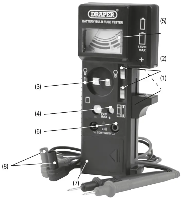 DRAPER 90478 Battery Bulb Fuse and Continuity Tester - Identification