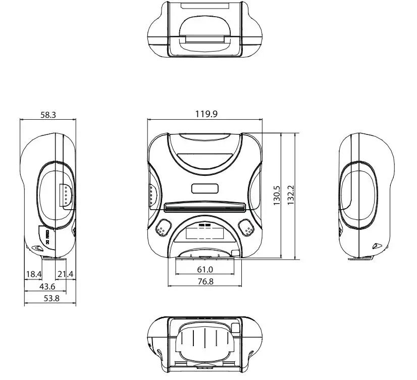 Star SM-T300, SM-T301, SMT302 Mobile Printer - Dimensions