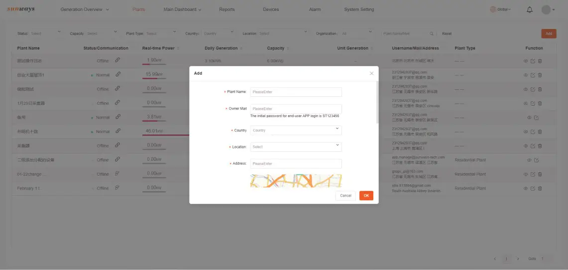 sunways Smart Plants Monitoring and Management Platform- Add plant