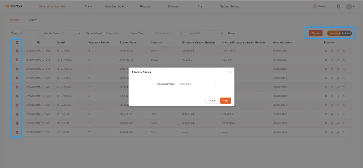 sunways Smart Plants Monitoring and Management Platform- Allocate 2