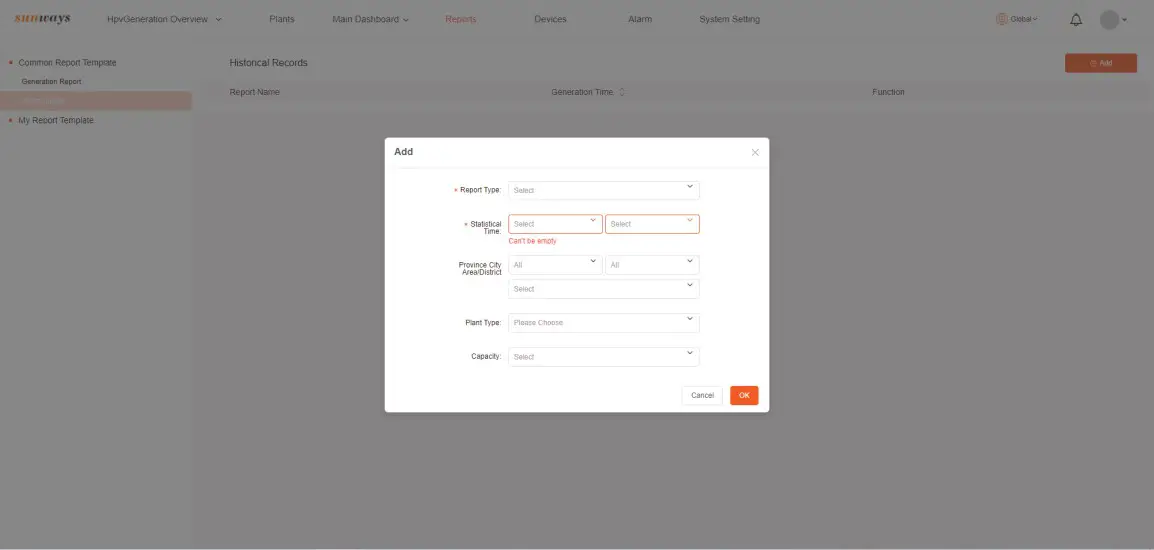 sunways Smart Plants Monitoring and Management Platform- Reports