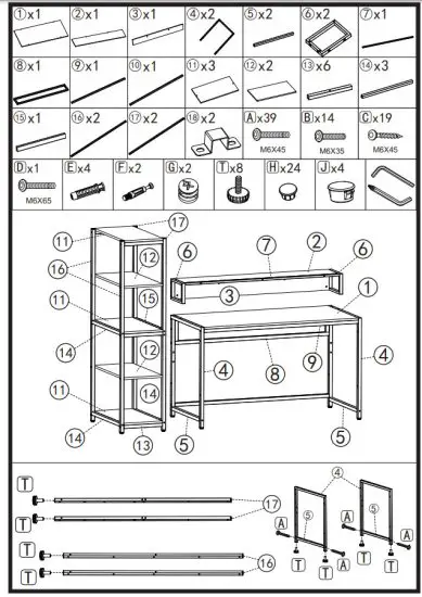 TERAVES CD Ass01 47 Office Computer Desk with 5 Tier Storage Shelves - Figure 1