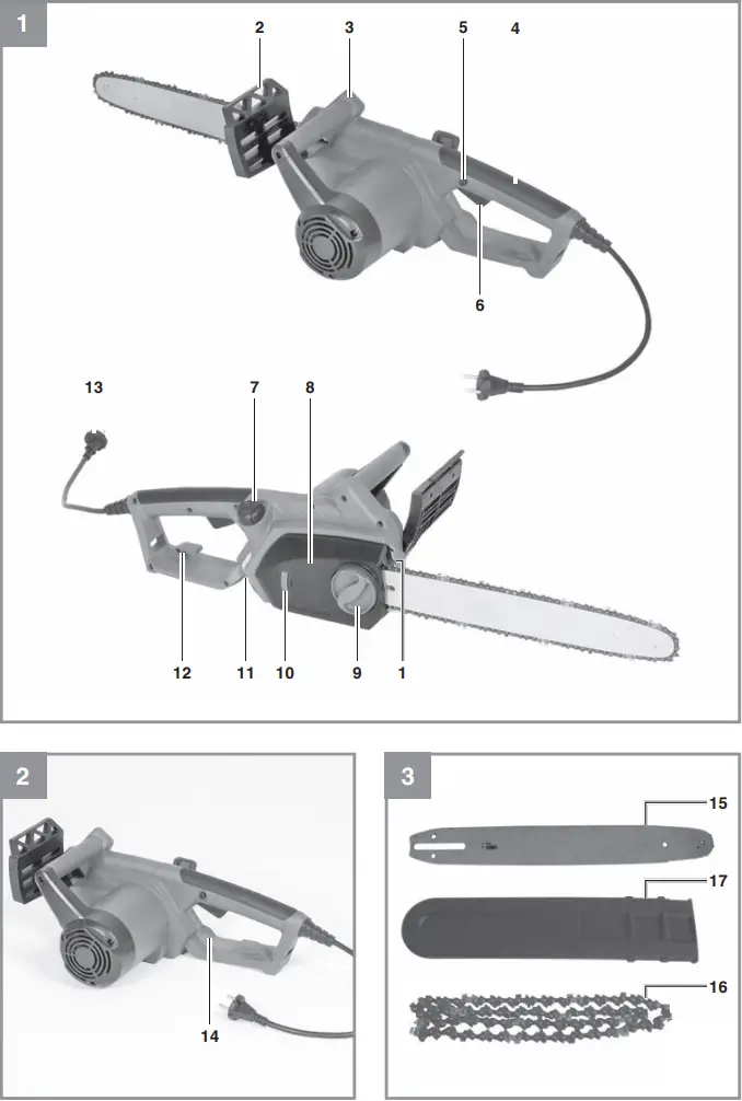 Einhell GH-EC 2040 Electric Chainsaw 2000 W Blade Length 406 Instruction Manual - Fig. 1,2,3