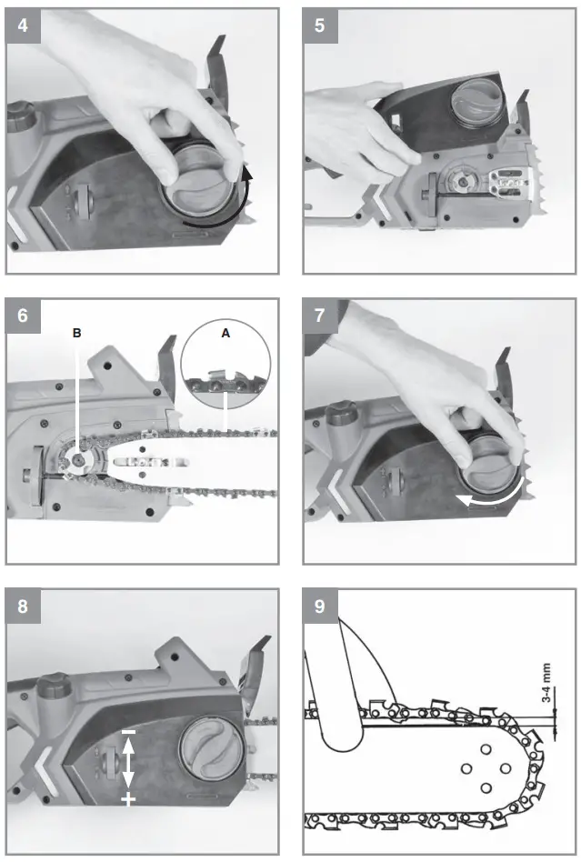 Einhell GH-EC 2040 Electric Chainsaw 2000 W Blade Length 406 Instruction Manual - Fig. 4,5,6,7,8,9