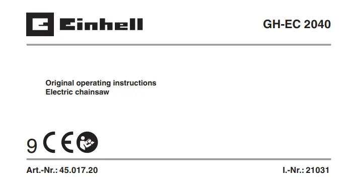 Einhell GH-EC 2040 Electric Chainsaw 2000 W Blade Length 406 Instruction Manual
