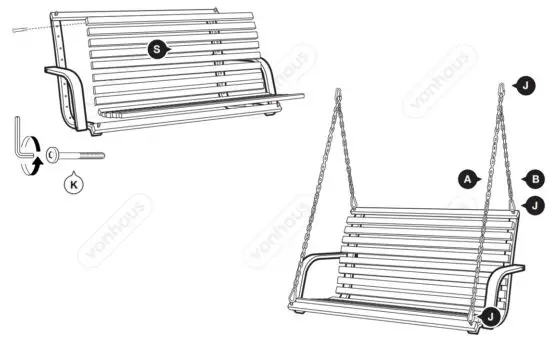 VonHaus 2500340 2 Seater Wooden Swing Seat - figure 8