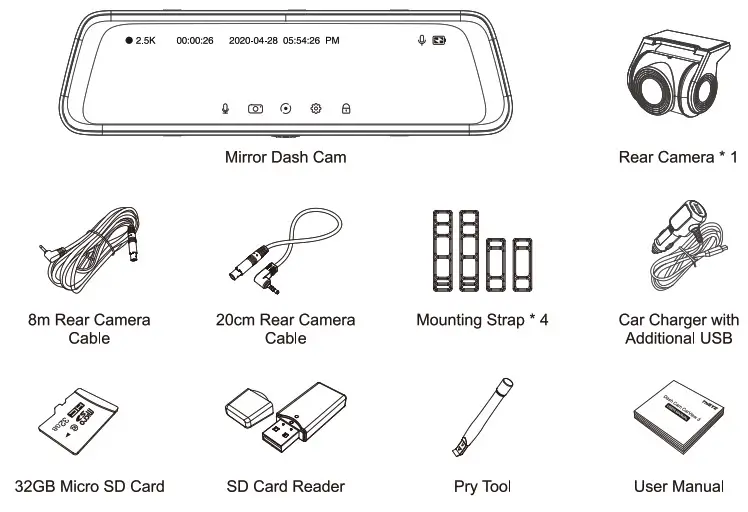 ThiEYE Dual Lens Mirro Dash What's Included
