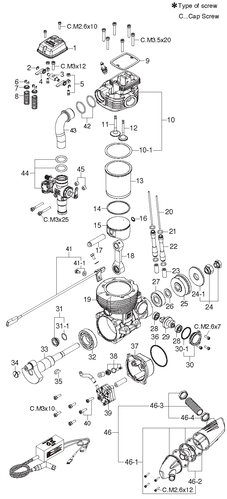 ENGINE EXPLODED VIEW & PARTS LIST
