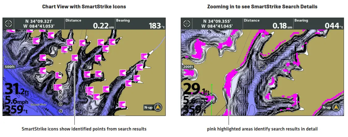HUMMINBIRD HELIX Smart Strike Map Card - Chart View with SmartStrike Icons