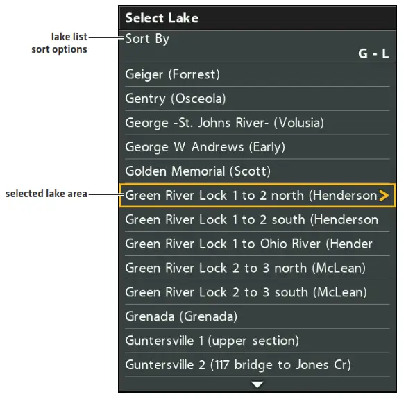 HUMMINBIRD HELIX Smart Strike Map Card - Selecting a Lake