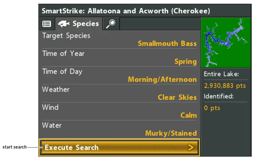 HUMMINBIRD HELIX Smart Strike Map Card - start search