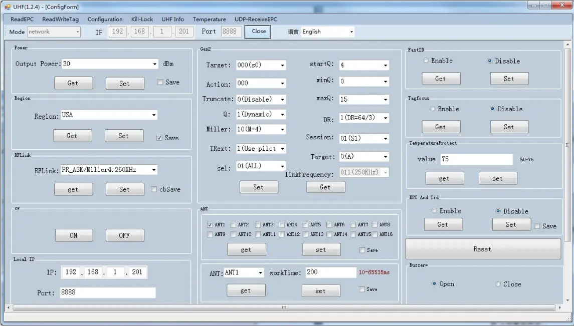 MARSON MR17 Fixed UHF Reader - Parameter Setup 2