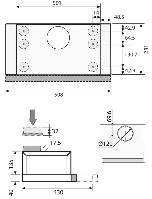ETNA T4335TRVS Cooker Hood - Mounting