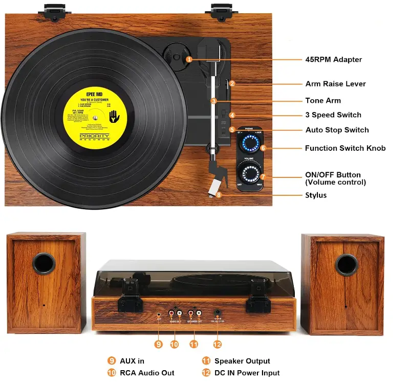 TANLANIN-TE-2028BR-Vinyl-Record-Player-with-Speakers-FIG-1