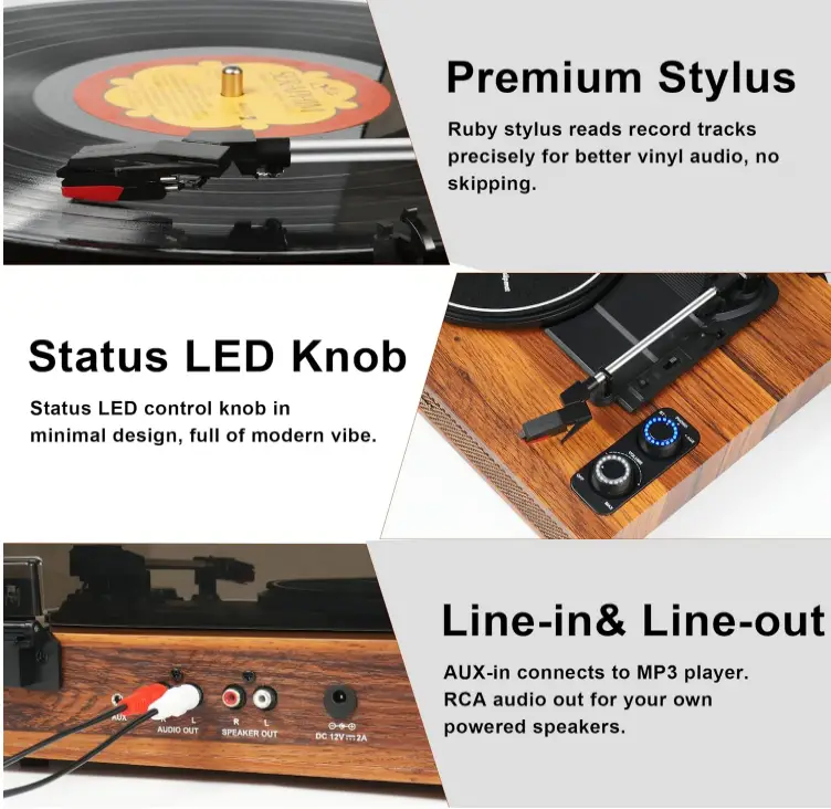 TANLANIN-TE-2028BR-Vinyl-Record-Player-with-Speakers-FIG-2