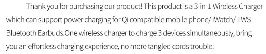 XINHUI MP-174 3 In 1 Wireless Charger User Manual - Product Description