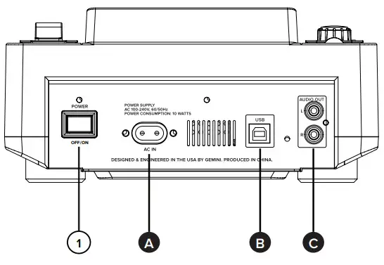 gemini MDJ-600 Professional Media Controller - REAR VIEW
