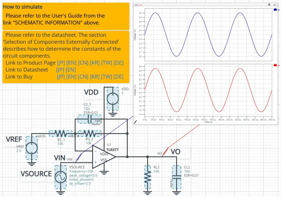 ROHM TLR377YG C Non Inverting Amplifier - Simulation Schematic