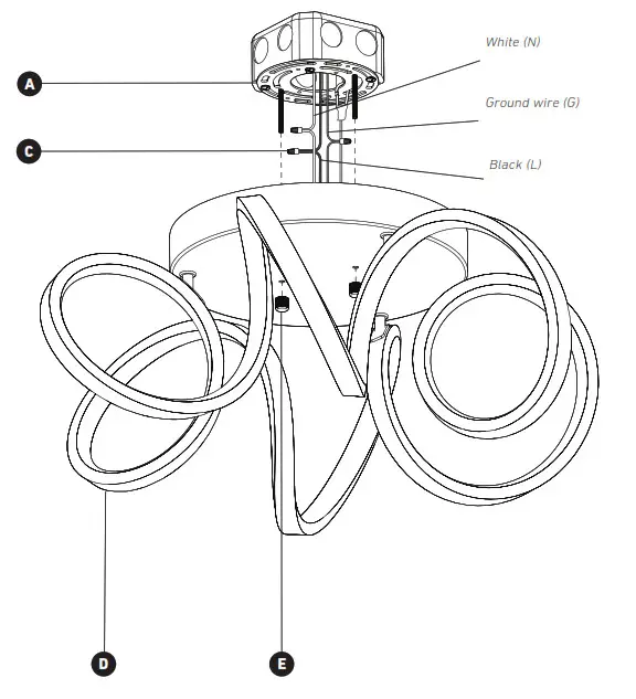 artika FM SR Swirl Ribbon LED Ceiling Light - CONNECTION THE WIRES AND FINAL INSTALLATION