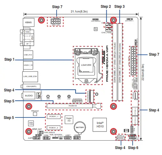 ASUS Motherboard Prime H510M-A Wifi - layout
