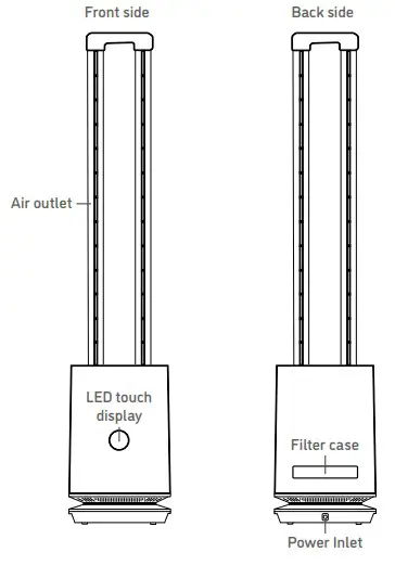 djive 2 in 1 bladeless Tower Fan Air Cleaner DANGER – SMALL Front side