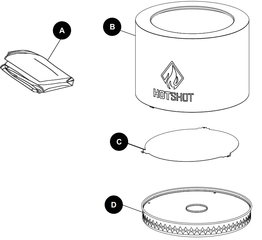 HOTSHOT 52259 Wood Burning Fire Pit with Bag Wood Burning Fire Pit with Bag - PACKAGE CONTENTS