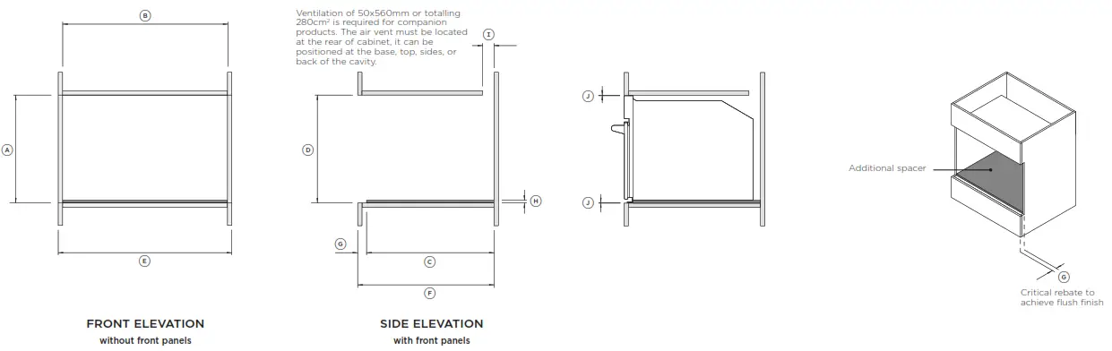FISHER PAYKEL OM76NPX1 Convection Speed Oven - CABINETRY DIMENSIONS