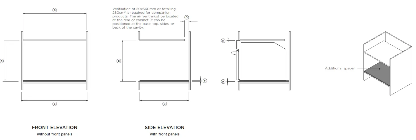 FISHER PAYKEL OM76NPX1 Convection Speed Oven - CABINETRY DIMENSIONS1