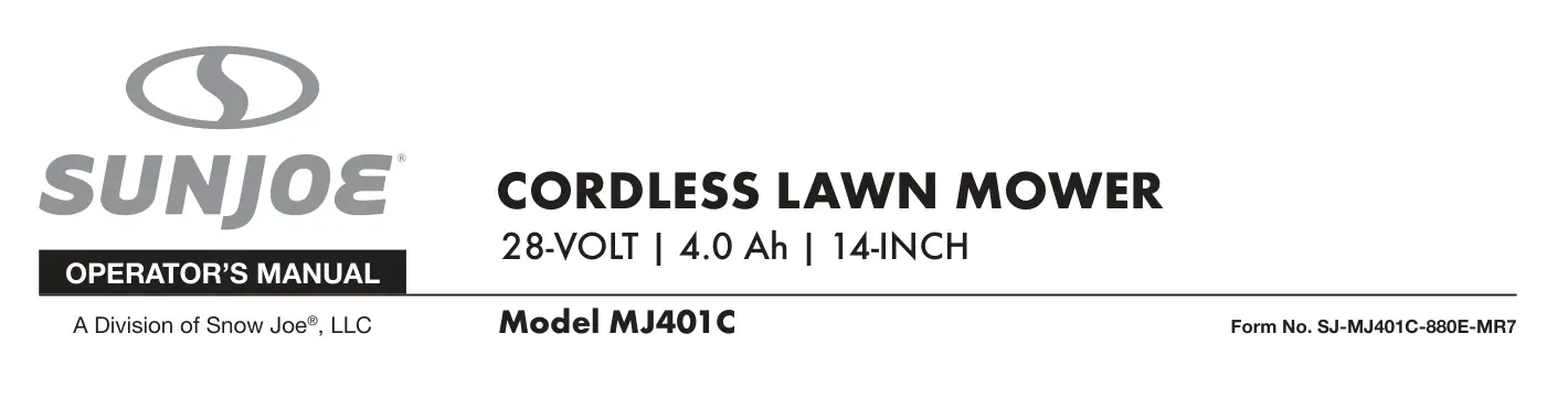 SUN JOE MJ401C Cordless Lawn Mower User Manual