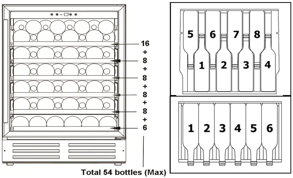Whynter BWR-541STS 24 Built-In Stainless Steel 54 Bottle Wine Refrigerator Cooler - Storage