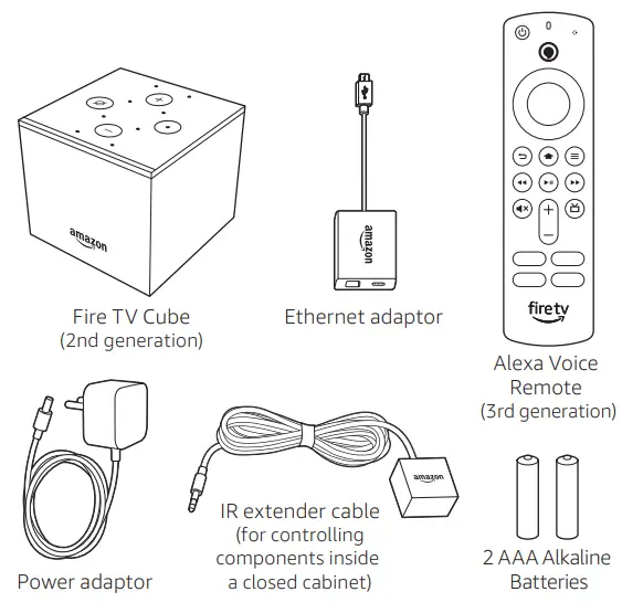 Fire TV Cube B07KGVB6D6 Hands Free Streaming - What’s in the box