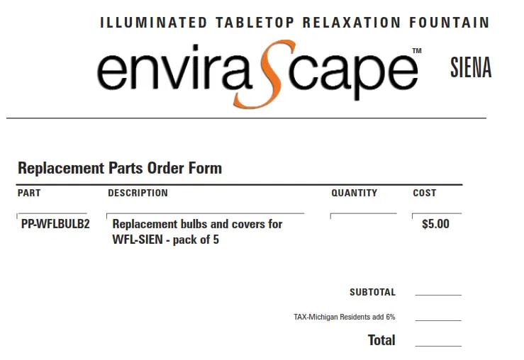 Replacement Parts Order Form
