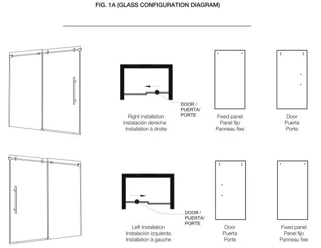 VIGO VG6043 Luca Adjustable Frameless Sliding Shower Door - FIG . 1A