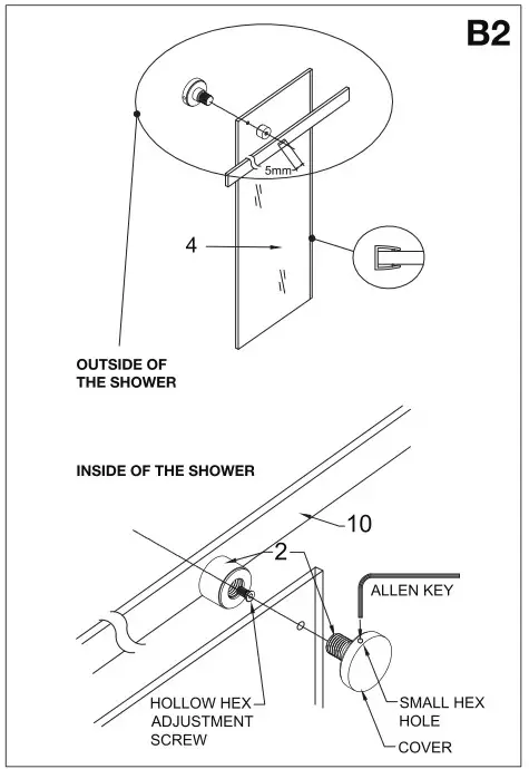 VIGO VG6043 Luca Adjustable Frameless Sliding Shower Door - Installing the structural rail - B2