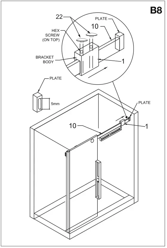 VIGO VG6043 Luca Adjustable Frameless Sliding Shower Door - Installing the structural rail - B8