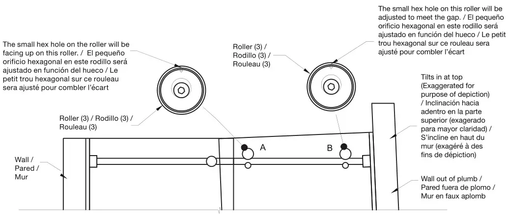 VIGO VG6043 Luca Adjustable Frameless Sliding Shower Door - Roller adjustments to accommodate out of sqare openings 2