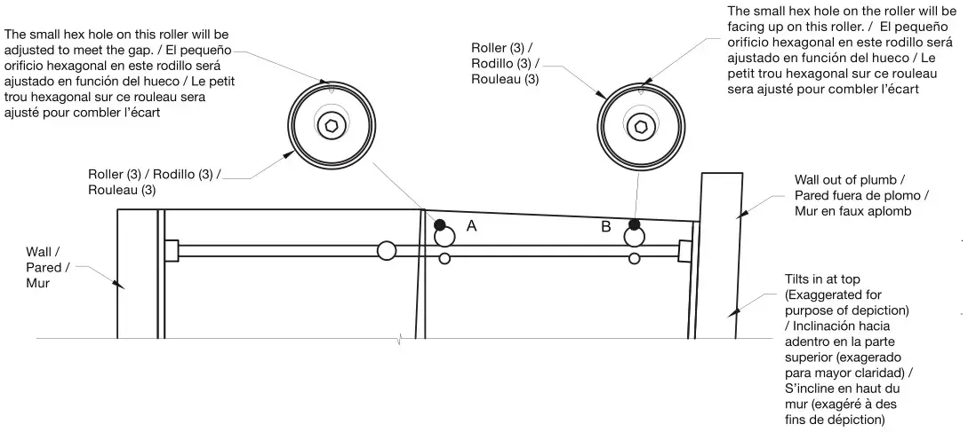 VIGO VG6043 Luca Adjustable Frameless Sliding Shower Door - Roller adjustments to accommodate out of sqare openings 3