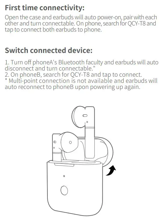 QCY-T8 TWS Smart Earbuds User Manual - How to Connect