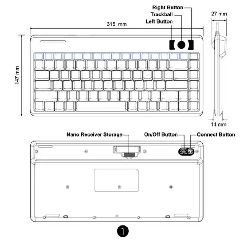 perixx Periboard 505 706 Plus Keyboard with Trackball - product