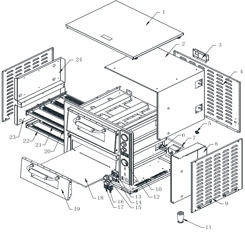 OMCAN PE CN 1800 S Electric Pizza Ovens - parts Breakdown 2