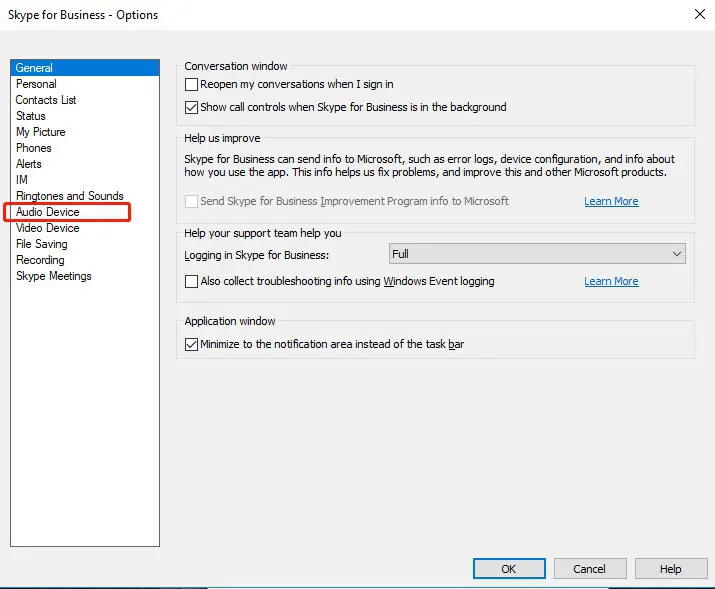 EMEET Call Settings Skype for business Audio Settings 2