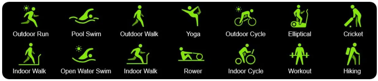 14 Sports modes are provided