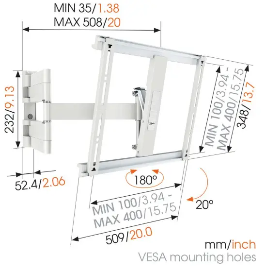 Vogels THIN 445 ExtraThin Full Motion TV Wall Mount (white) - Fig 1