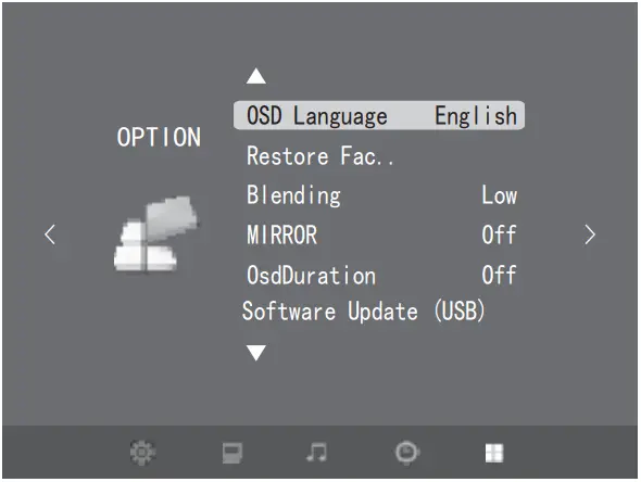 COOPERS OF STORTFORD K365 Mini Home Cinema Projector - Option menu