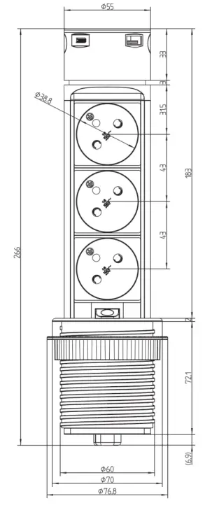 SOLIGHT PP125USBC Pop-up Power Socket with Cable fig 1