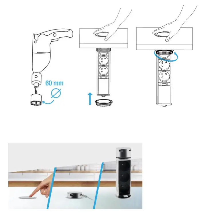 SOLIGHT PP125USBC Pop-up Power Socket with Cable fig
