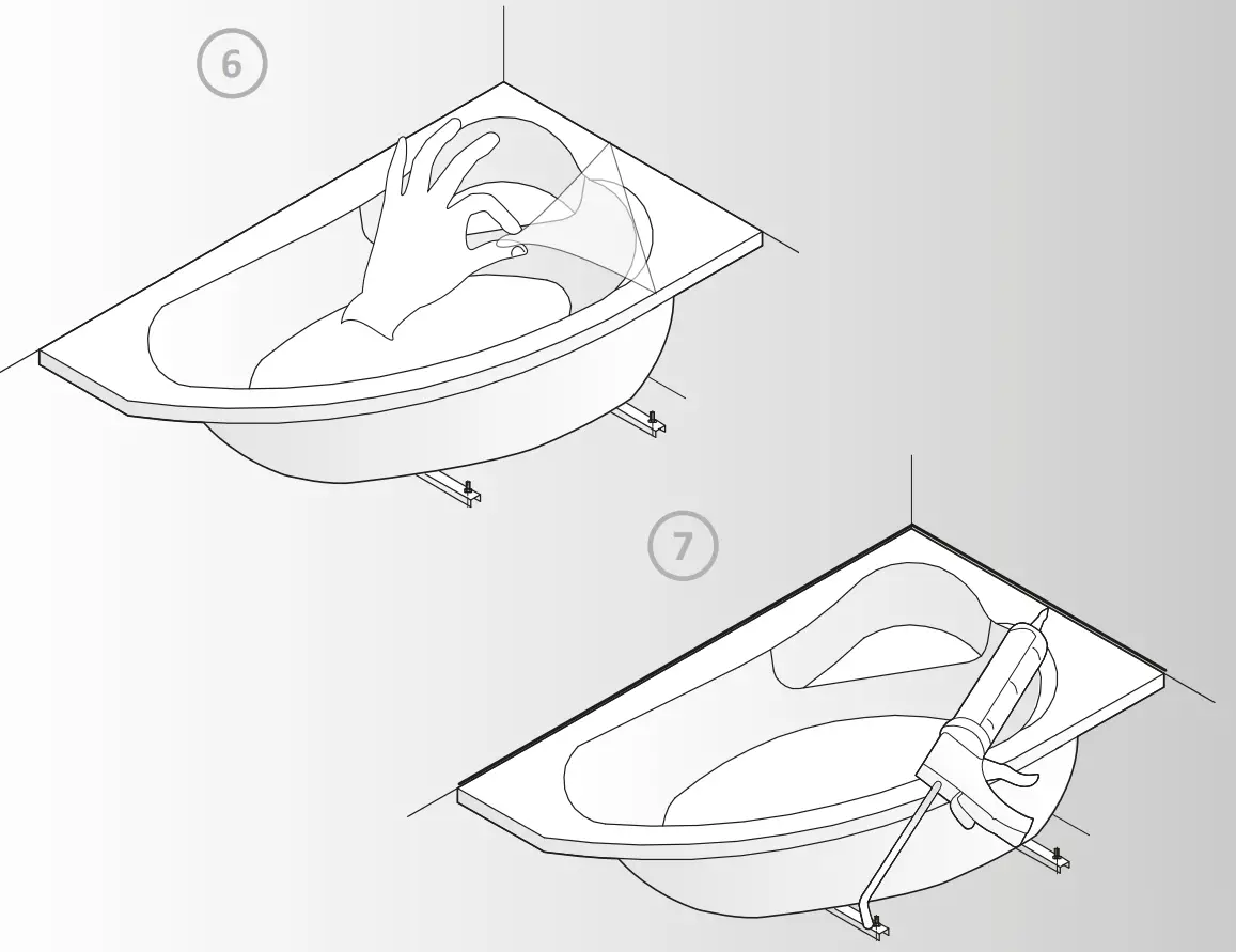 Kaliope 153x100 L Two Asymmetrical Bathtubs Installation Instruction illustration