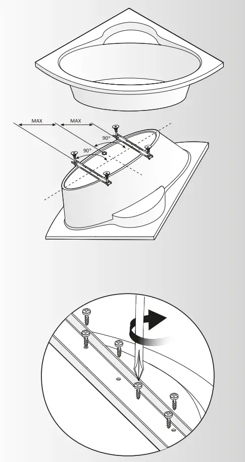 Kaliope 153x100 L Two Asymmetrical Bathtubs Installation Instruction illustration