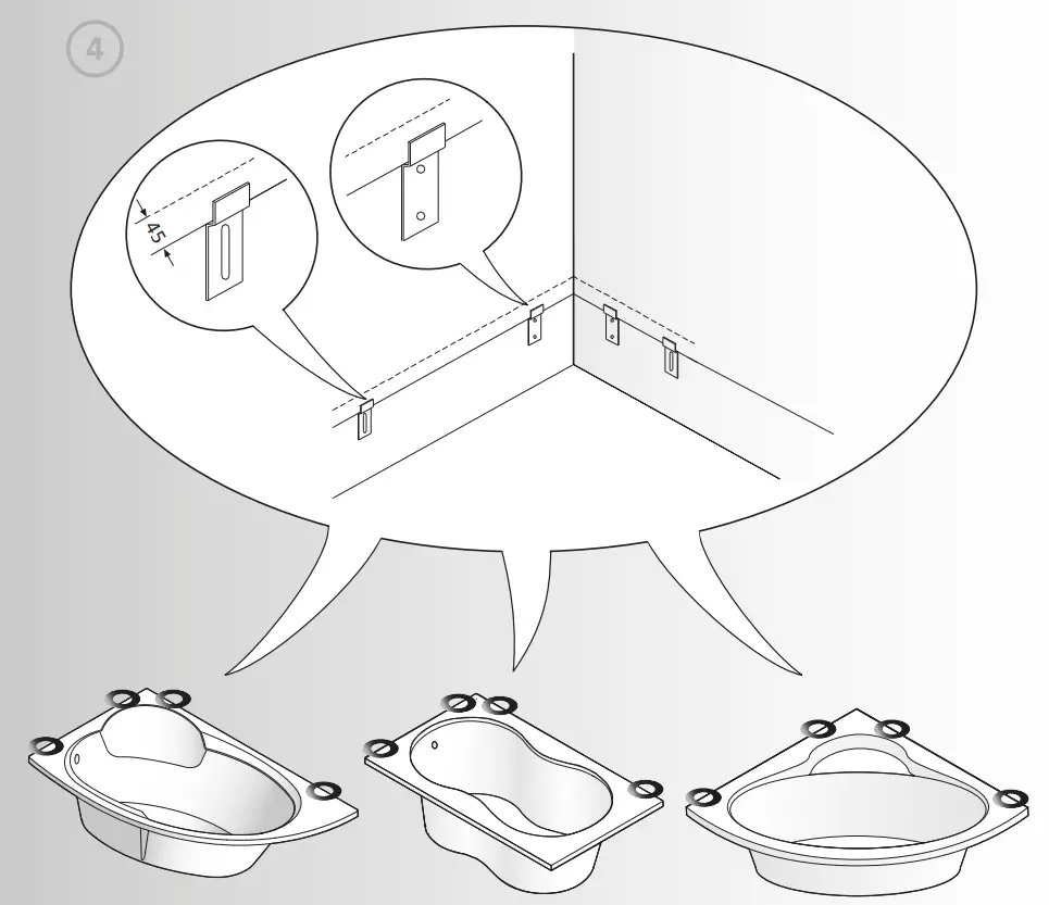 Kaliope 153x100 L Two Asymmetrical Bathtubs Installation Instruction illustration