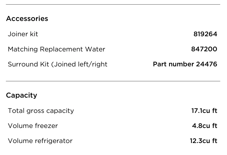 FISHER PAYKEL RF170WDRJX5 Freestanding Refrigerator Freezer 32 Inch 17.1 cu ft, Ice - SPECIFICATIONS